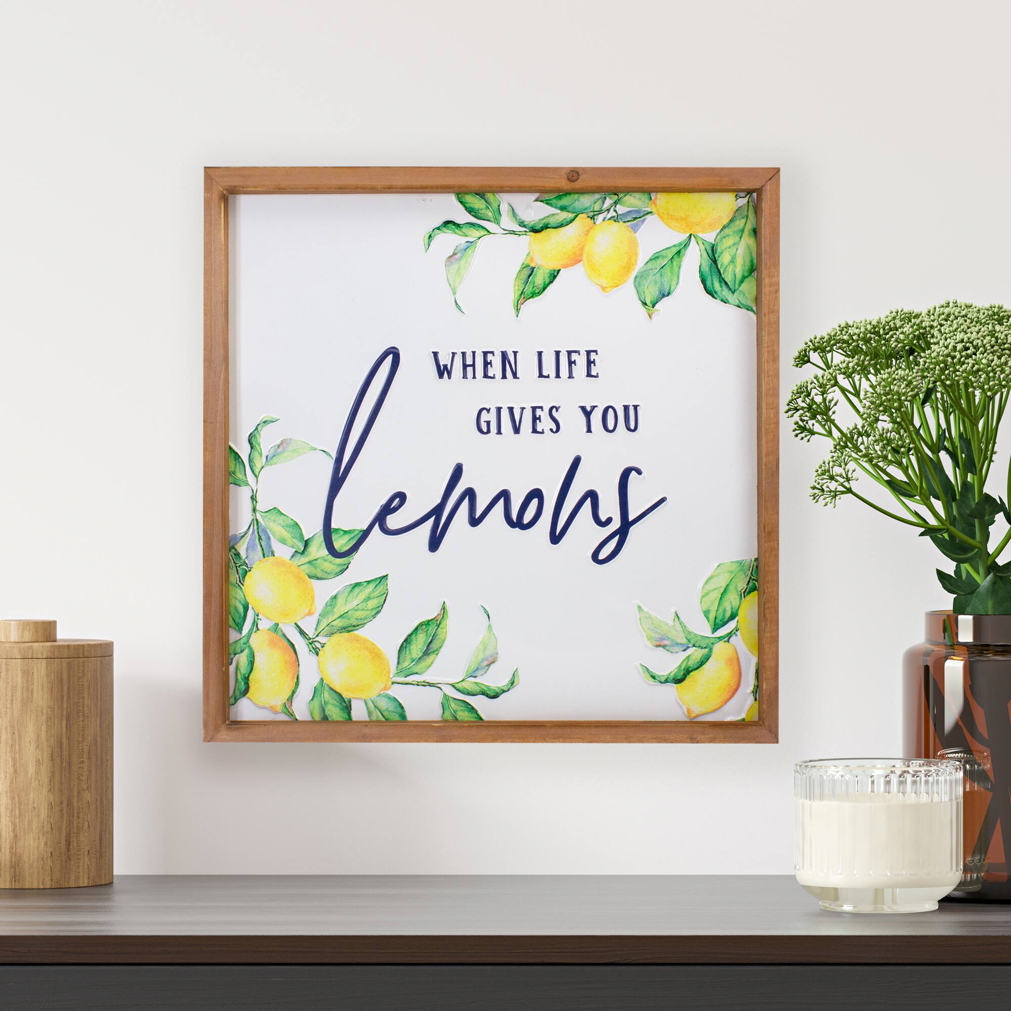 Wooden Framed When Life Gives You Lemons Metal Sign Spring Wall Décor